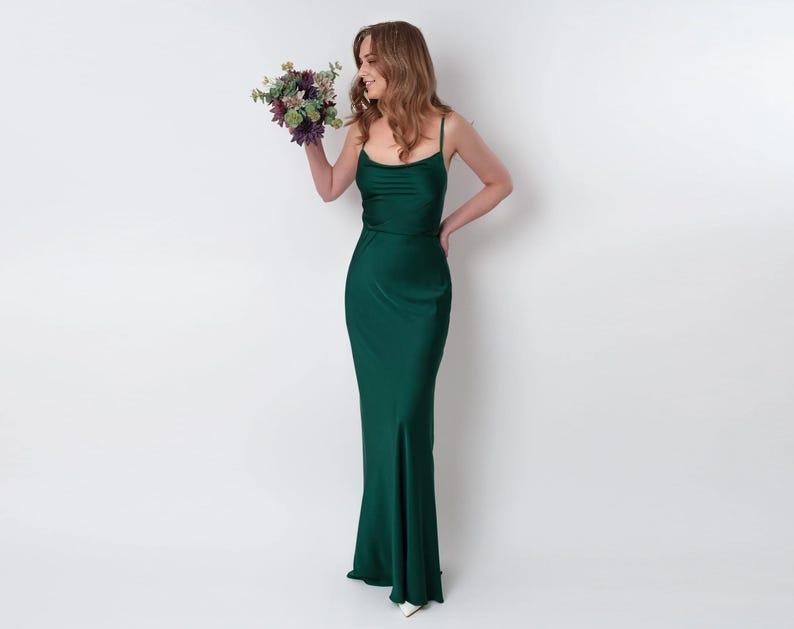 Simple Dark Green Spaghetti Strap Long Formal Bridesmaid Dress